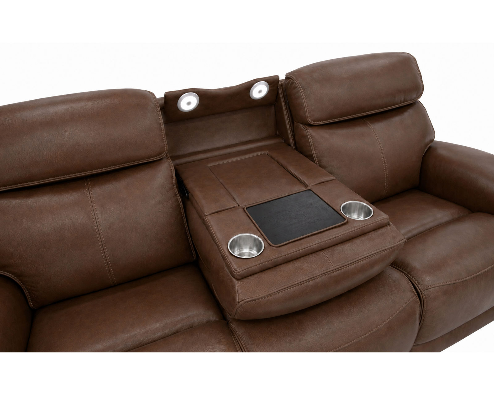 Walker 1580-70 Triple Power Leather 78" Reclining Console Loveseat (2 colors) - Center Dropdown Table Features Metal Cupholders Storage and Lights