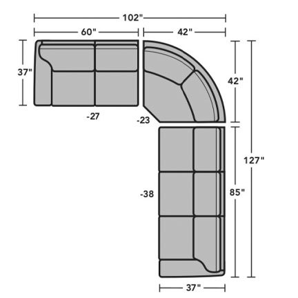 Layout J: Three Piece Sectional 102" x 127"