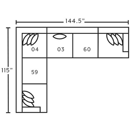 Layout F: Four Piece Sectional 115" x 144.5"