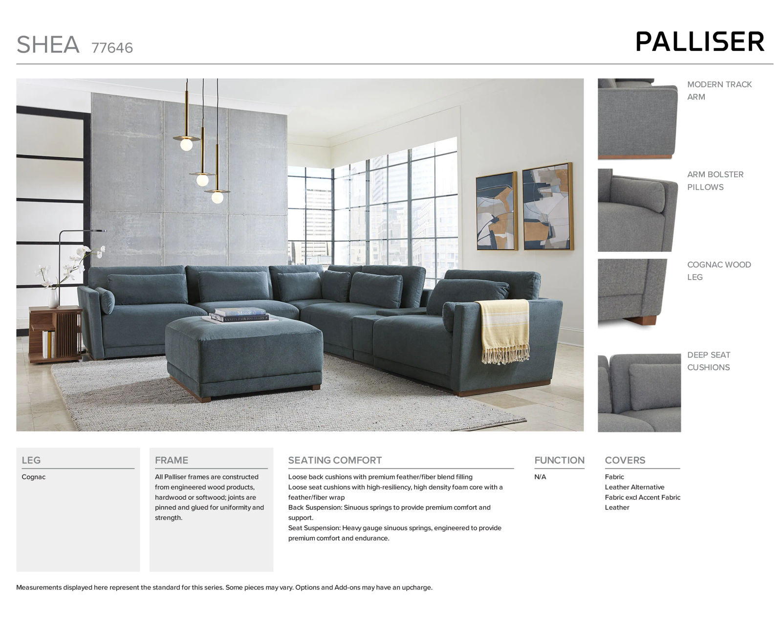 Shea 77646 Stationary Leather Sectional (100+ leathers) - Shea Collection