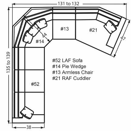 Layout Q: Four Piece Sectional 135" x 131" x 47"