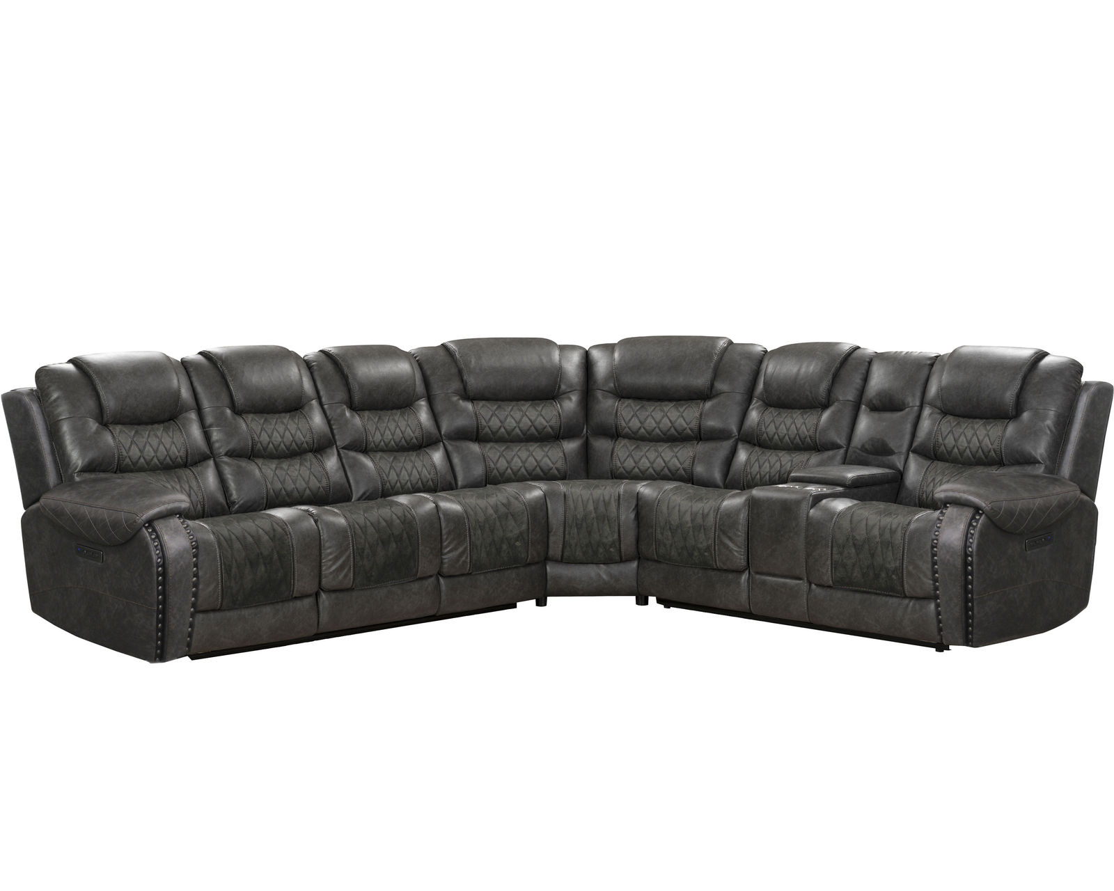 Outlaw Power Headrest Power Reclining Sectional (Leather like fabric) In stock - Fast shipping