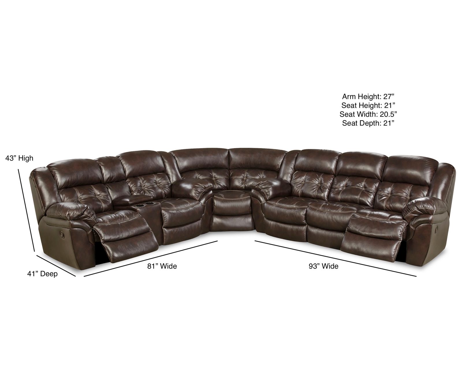 Denver Three Piece Reclining Sectional Chocolate (In stock) - Power Recline Available