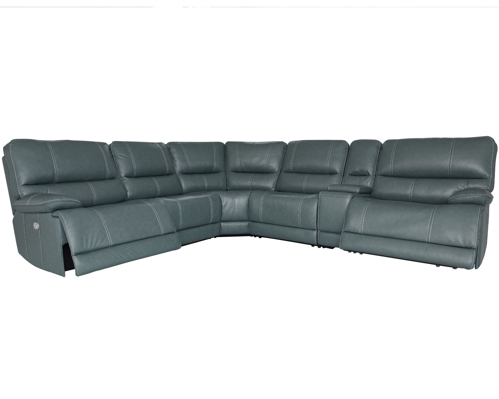 Shelby  Power Headrest Power Reclining Sectional in Cabrera Azure (Faux Leather) - Sectional Layout C: Shelby 6 Piece Power Headrest Power Reclining Sectional (Cabrera Azure)