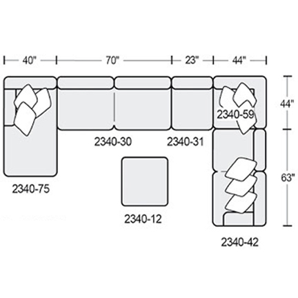 Layout E: Five Piece Sectional 68" x 177" x 107"