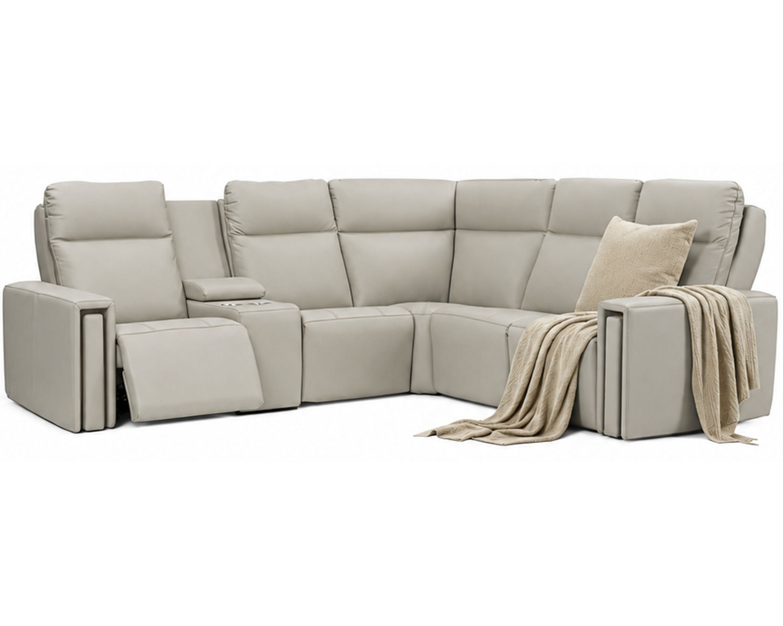 Evelyn 2012 Reclining Sectional (standard and wide seat widths) +140 leathers - Layout C: Six Piece Reclining Sectional 105" x 92" (three recliners)