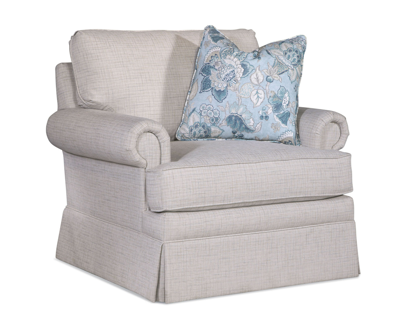 Bradbury 6126 Skirted Sofa (Fabric choices) 82" - Bradbury 6126 Skirted Accent Chair - Shown in fabric 344-93 with pillow fabric 514-51.