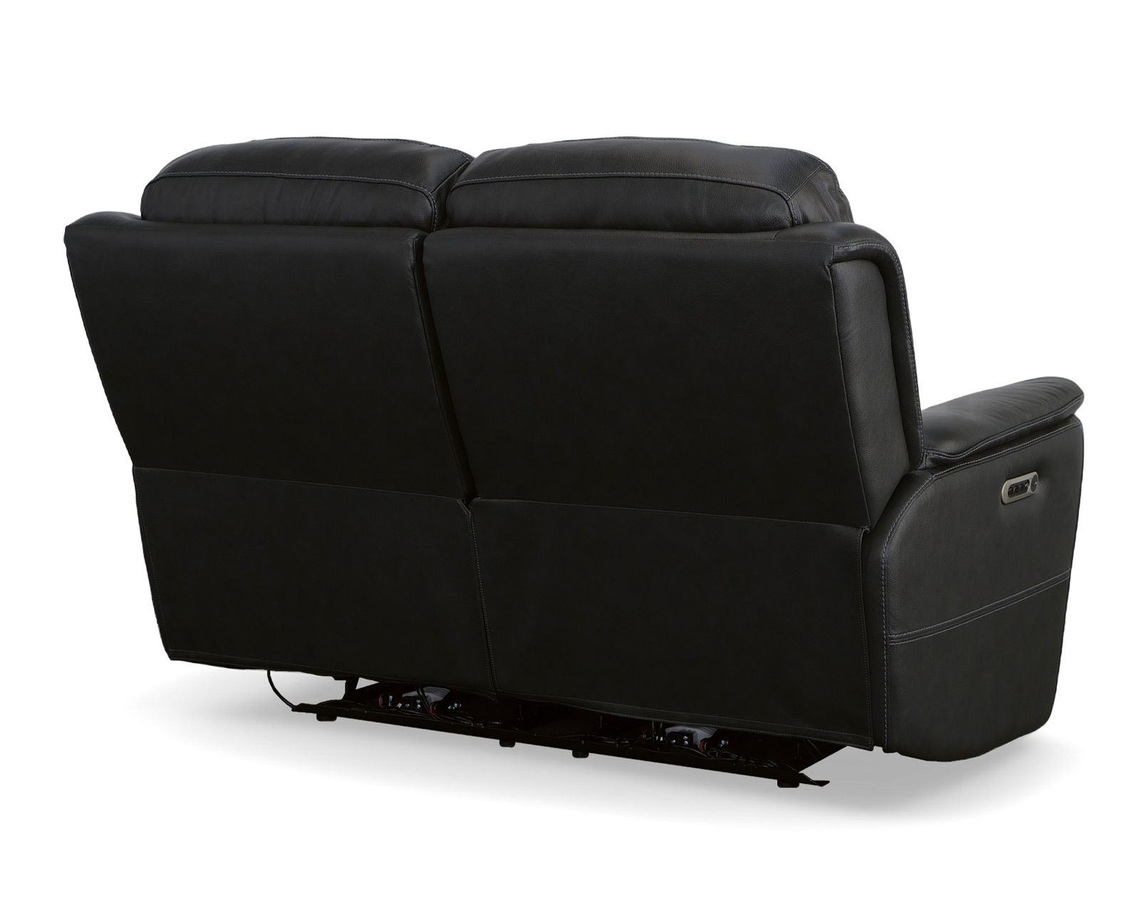 Crew Power Reclining Loveseat with Console, Power Headrests & Lumbar (Black leather) in stock - Crew Power Reclining Loveseat with Power Headrests & Lumbar