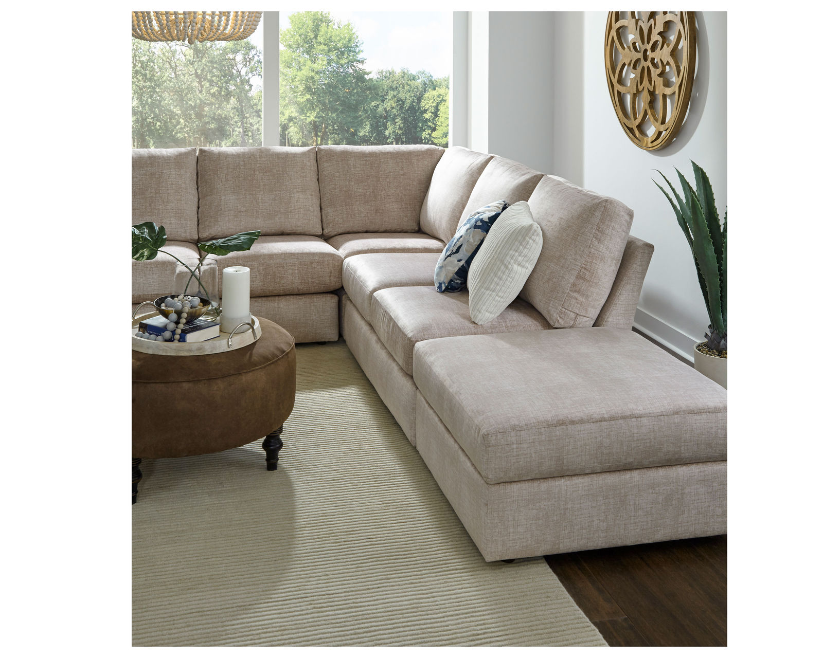 Dovely Stationary Sectional (+139 fabrics) - Layout P: Five Piece Sectional 127" x 129.5 (1 USB Chargers)