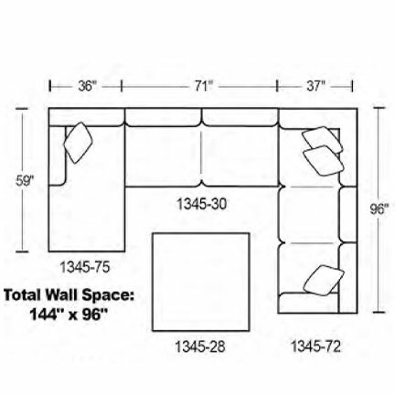 Layout F: Three Piece Sectional (Ottoman Available) 59" x 144" x 96"