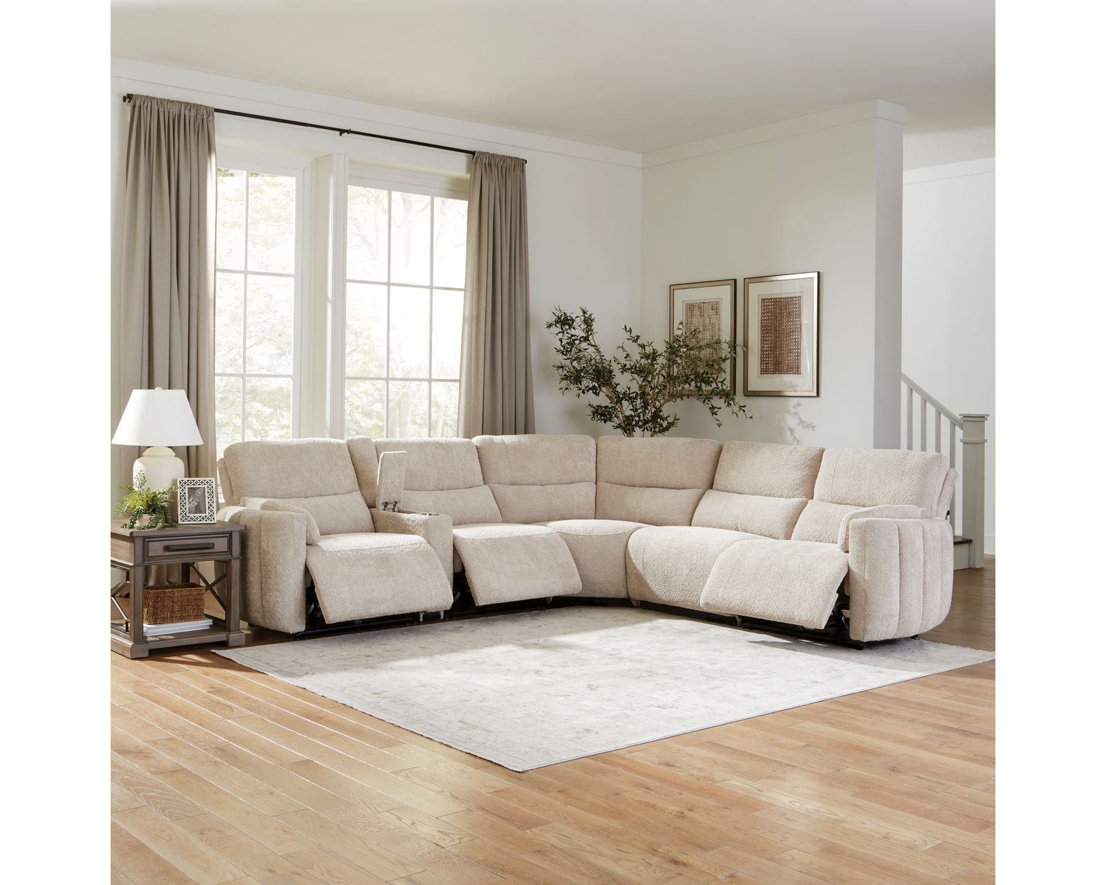 Modesto Power Headrest Power Reclining Fabric Sofa (In stock - Fast Shipping) - Features three recliners