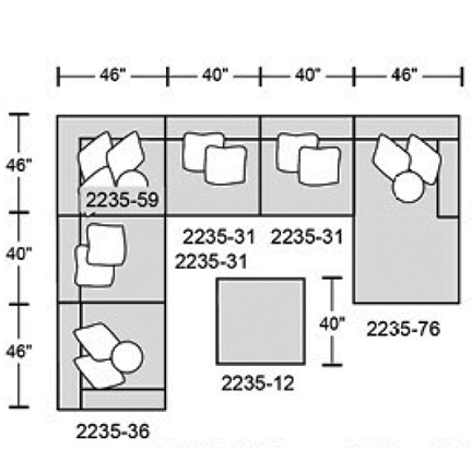 Layout F: Six Piece Sectional 132" x 172" x 72"