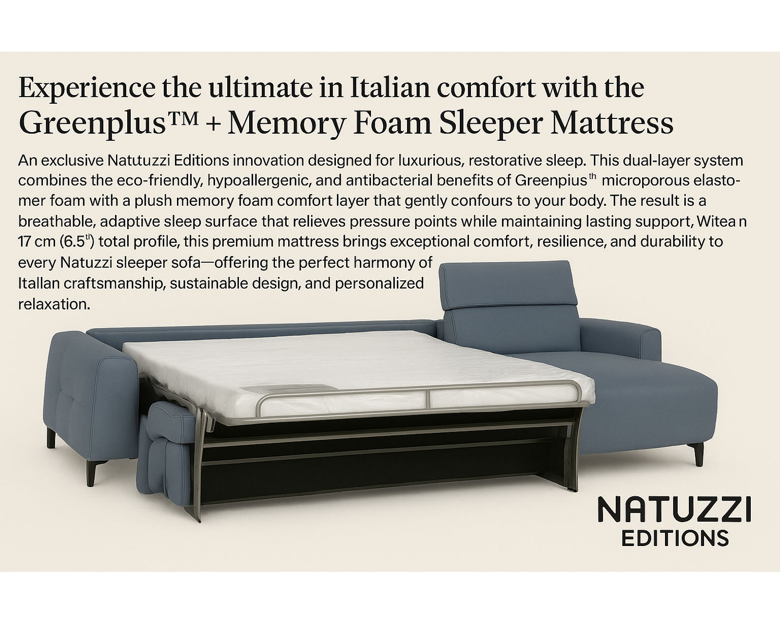 Capri C325 Chaise Sleeper Sectional (+45 fabrics) - Memory Foam Mattress