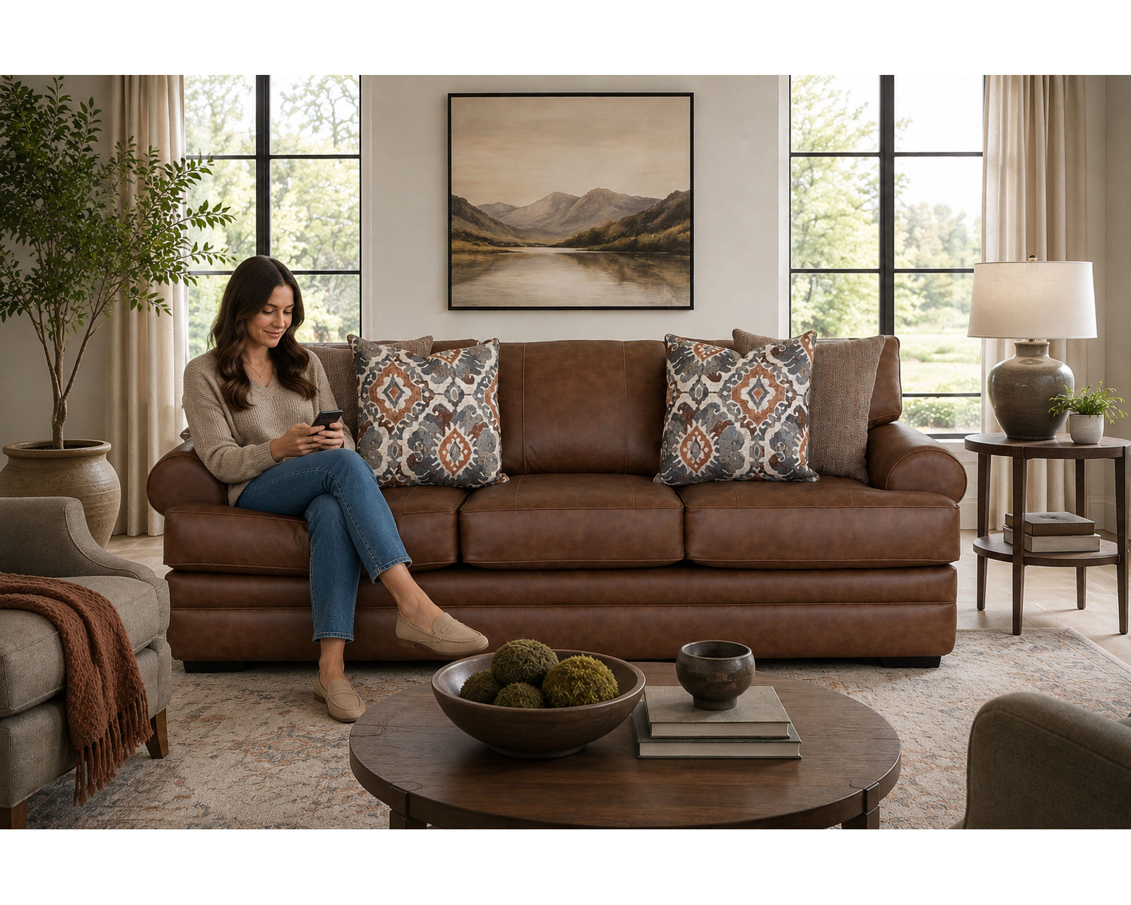 Langston 97" Sofa (Rich Leather-Like Style. Relaxed Comfort) - Designer Style Without the Designer Price.