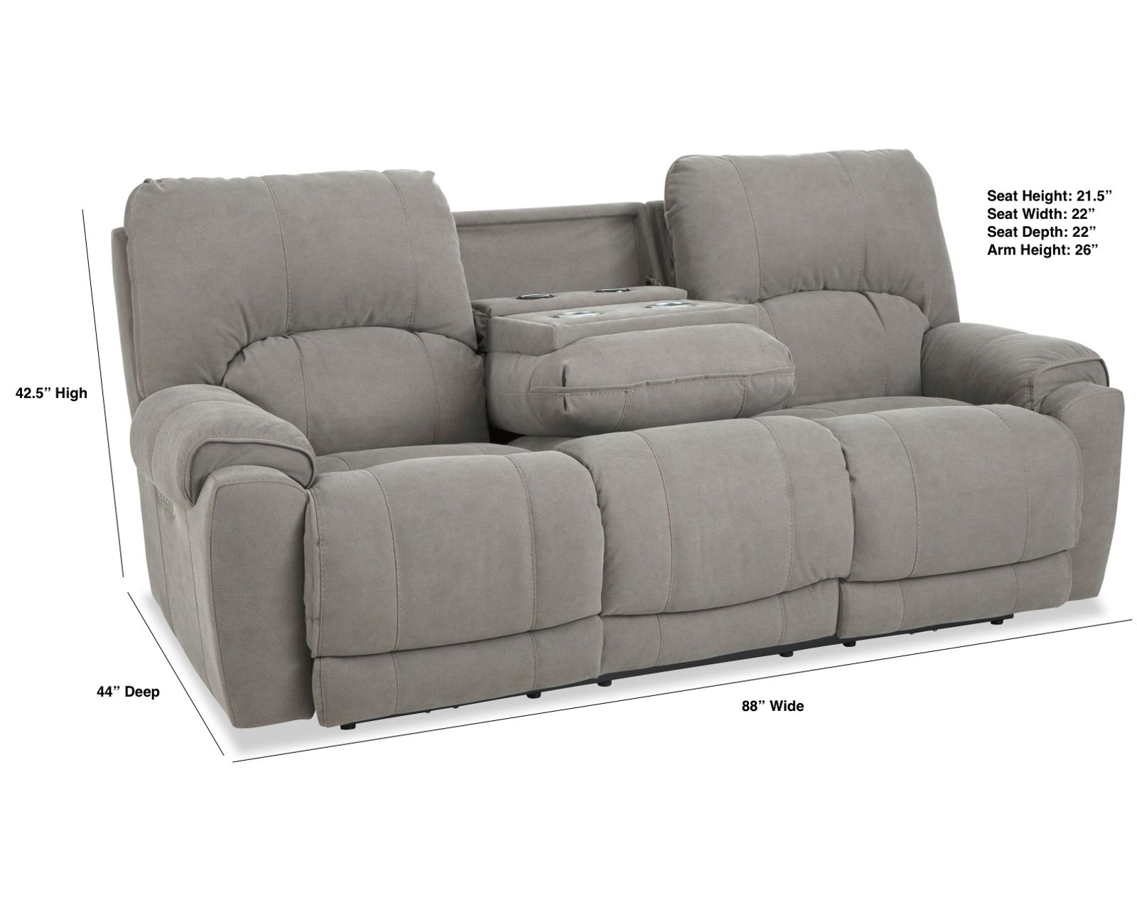 Havana 88" Triple Power Reclining Sofa with Center Drop Down Table (In stock) - Havana 88" Zero Gravity Triple Power Reclining Sofa with Drop Down Table