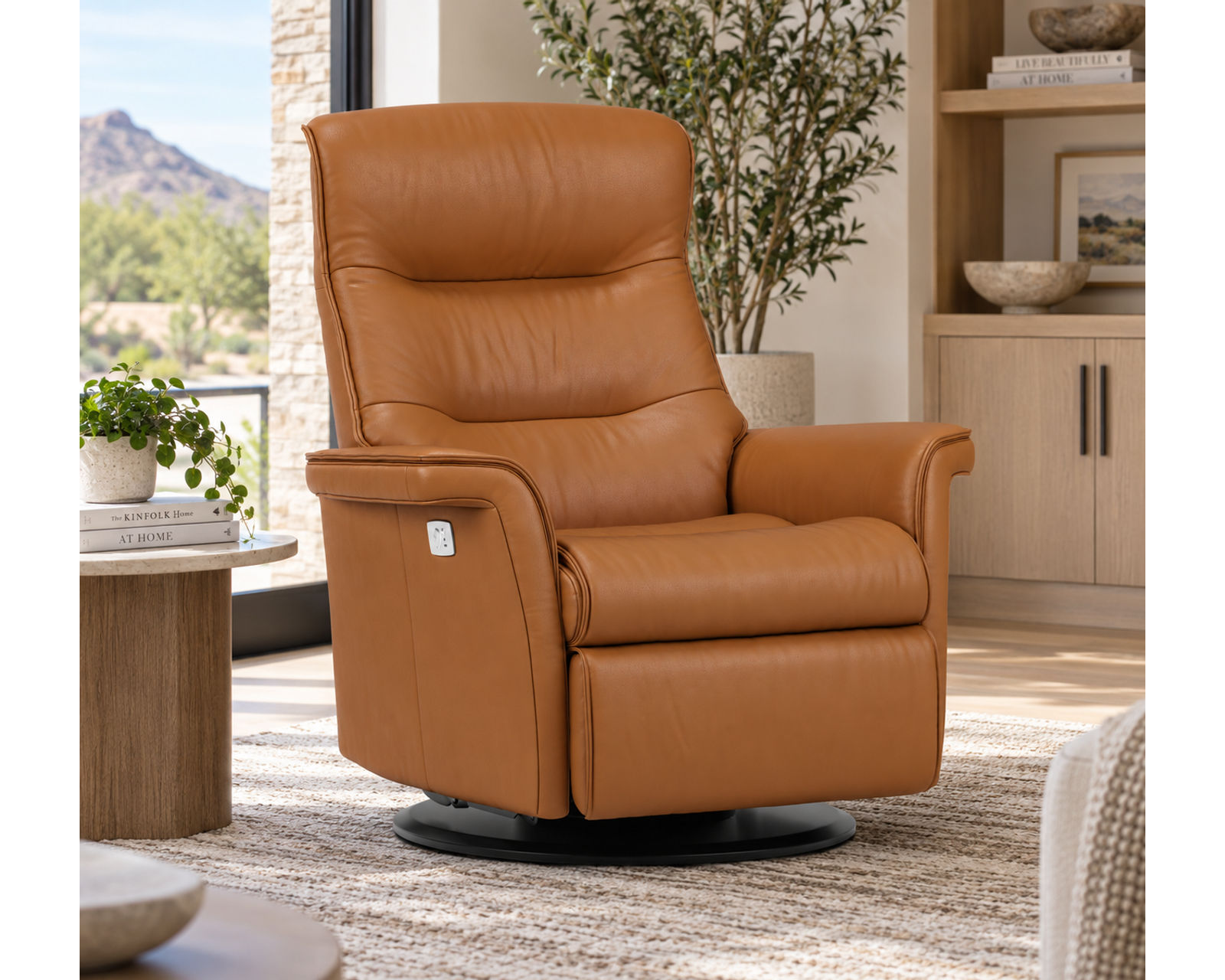 Chelsea Swivel Glider Relaxer Recliner Whiskey (Scandinavian Comfort That Moves With You) In stock - Available in Standard or Large Size