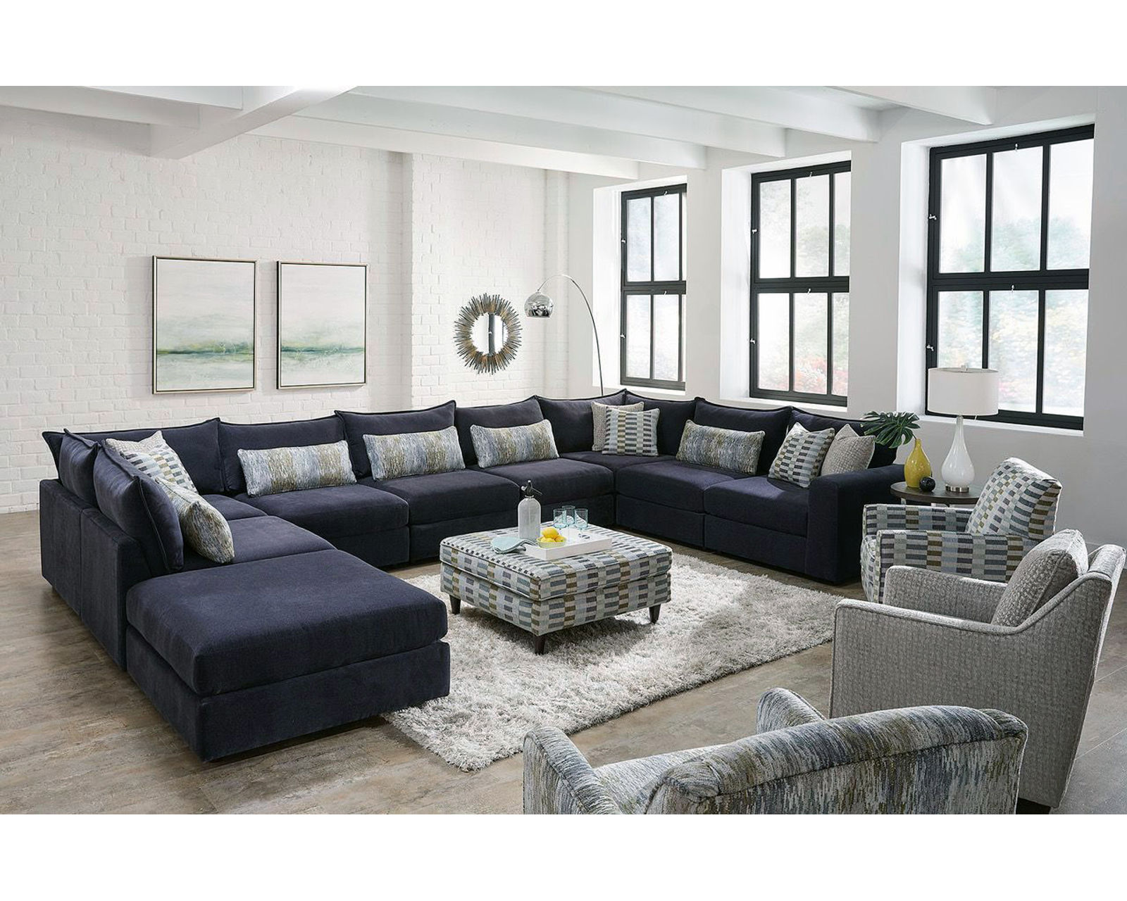 Fusion Elise Ink Cockpit Eight Piece Sectional (includes pillows) 123" x 220" x 123" - (a) Elise Ink Cockpit Nine Piece Sectional - 7004-03  (123" x 220" x 123")