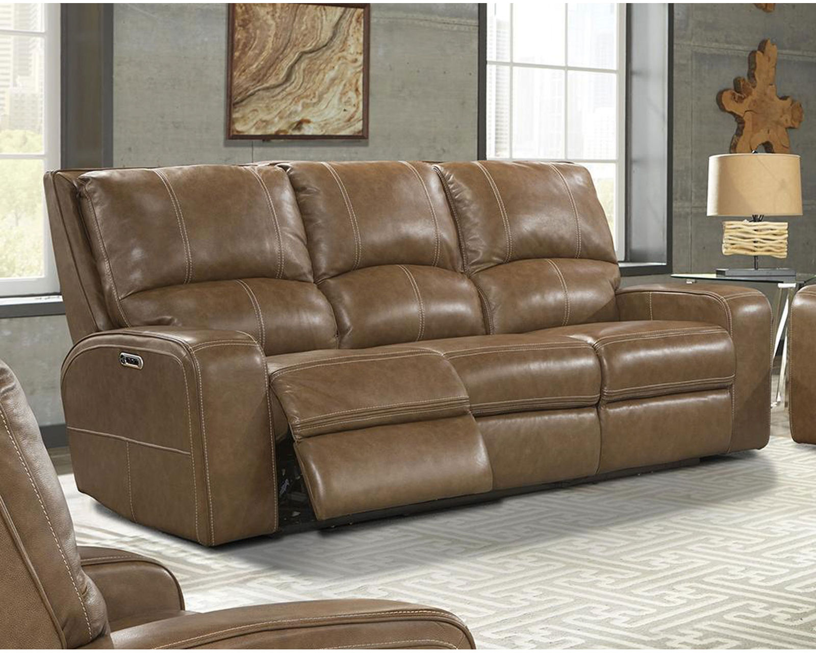 Swift 88" Power Headrest Power Reclining Sofa Leather Bourbon (In stock - Fast shipping) - Swift Bourbon Leather Power Reclining  Sofa with Power Headrests