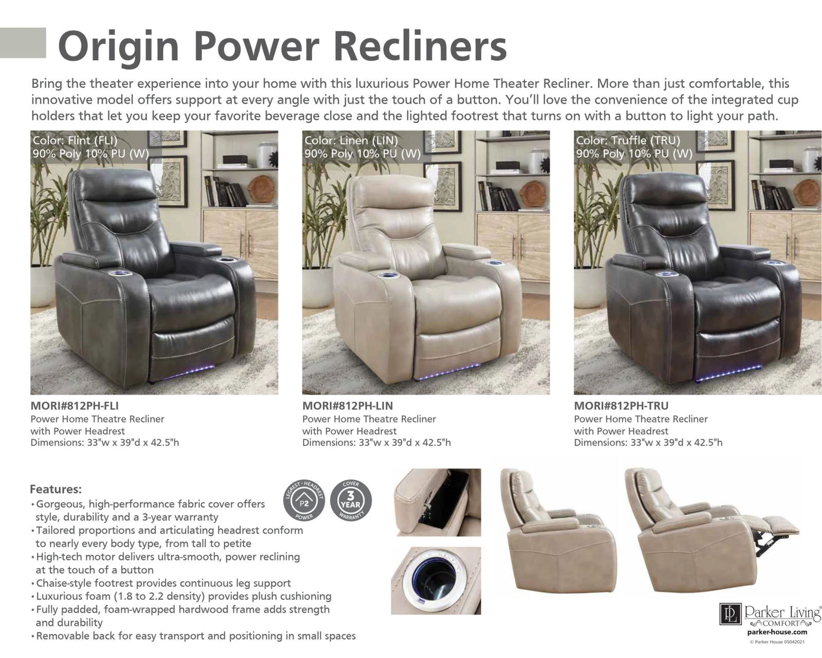 Origin Swivel Glider Home Theater Recliner Linen (Leather like fabric) In stock - Fast shipping - Origin Power Headrest Power Home Theater Recliner