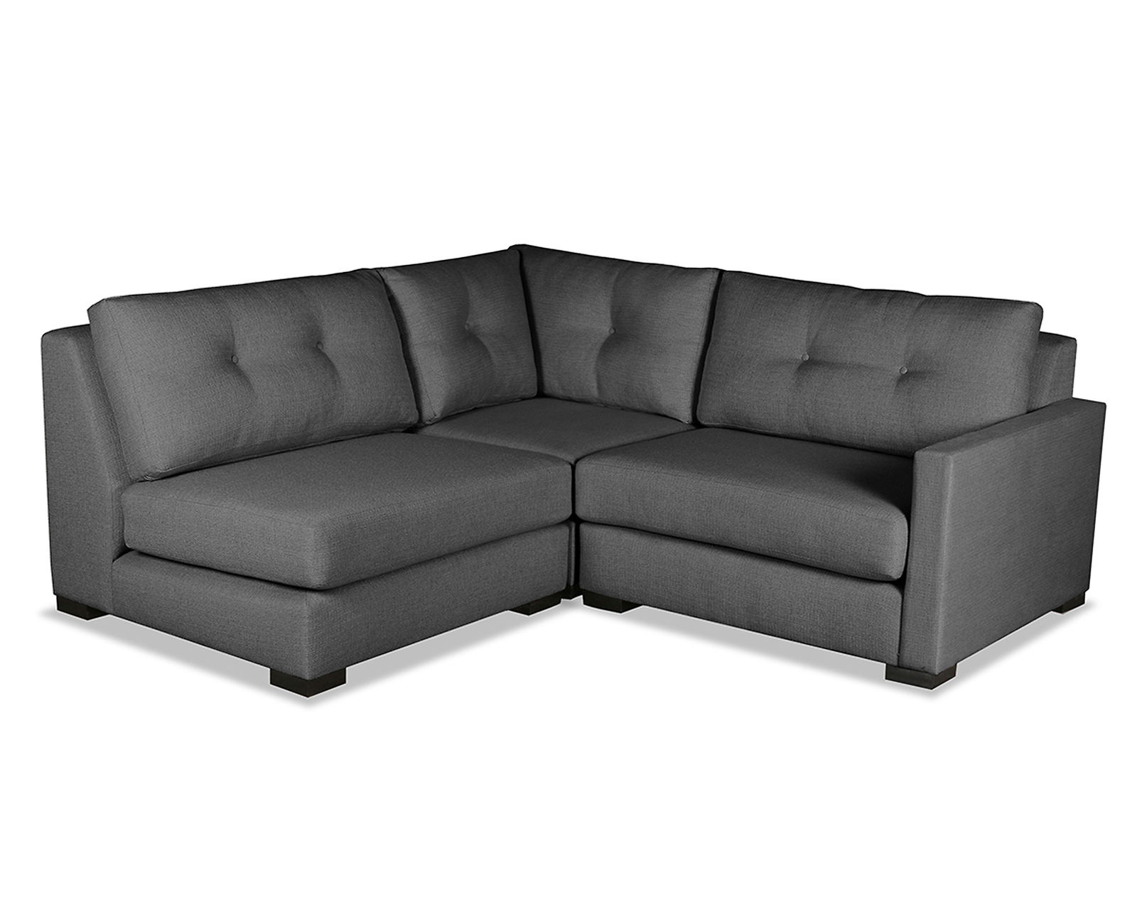Chester Buttoned 3 Pieces Modular Sectional w/ Left Open End (3 Colors Available) - Chester Buttoned 3 Pieces Modular Sectional in Charcoal