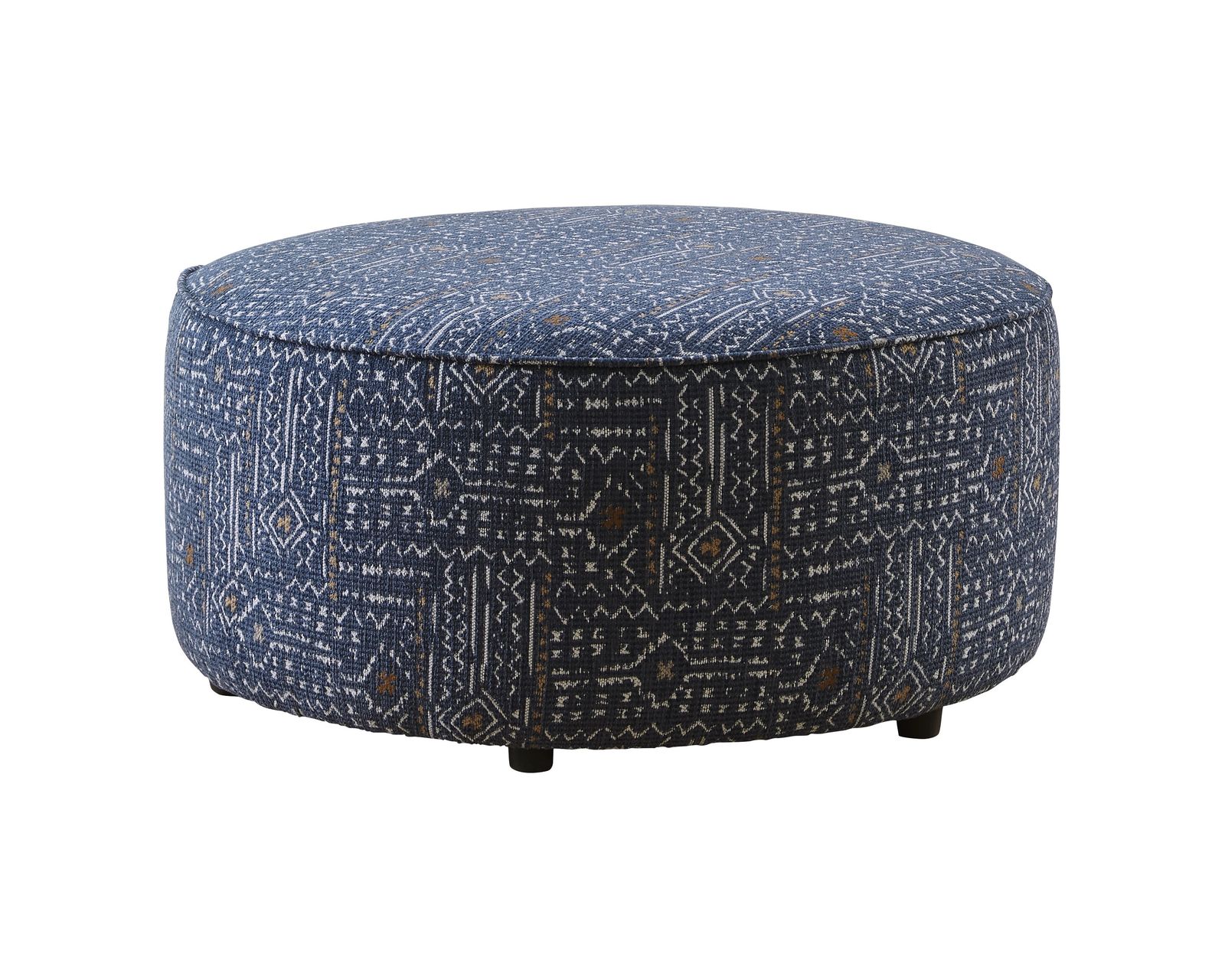 Herzl Denim Loxley Coconut 93" Sofa (includes pillows) - performance fabric - Calculate Denim 39" Round Cocktail Ottoman) - performance fabric