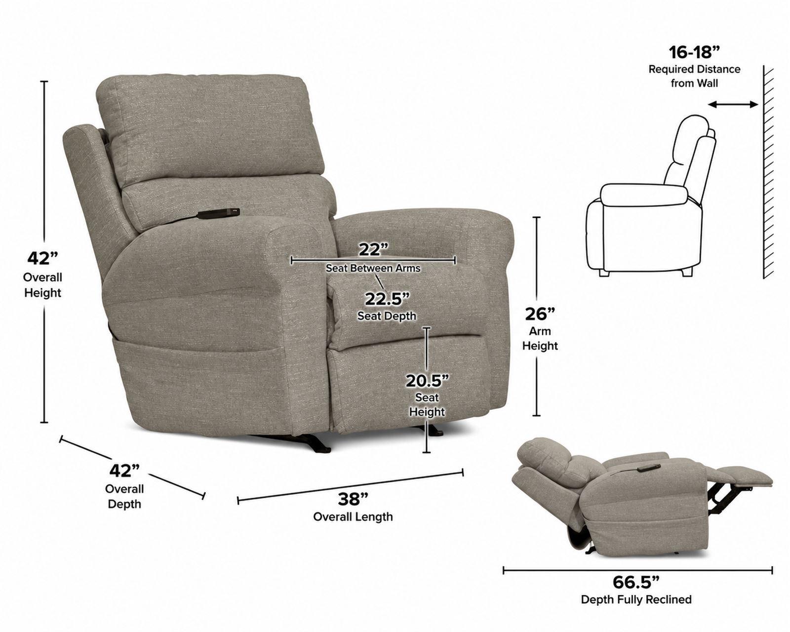 Unity Power Headrest Power Rocker Recliner with CR3 Heat & Therapeutic Massage Nanobionic Performance Fabric (2 colors) - Infrared Technology Woven Into Your Comfort.