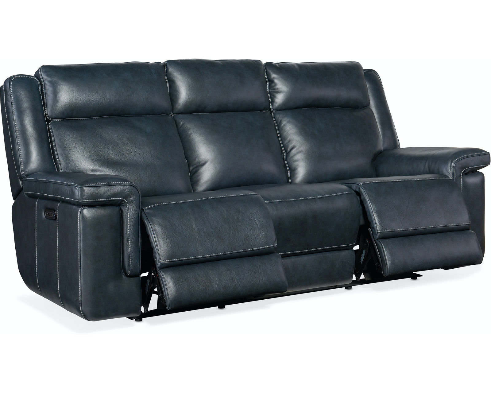 Montel Lay Flat Leather Power Sofa with Power Headrest & Lumbar (Cobalt) In stock - Smooth reclining motion to the lay-flat position, a power headrest, adjustable lumbar support and a USB port