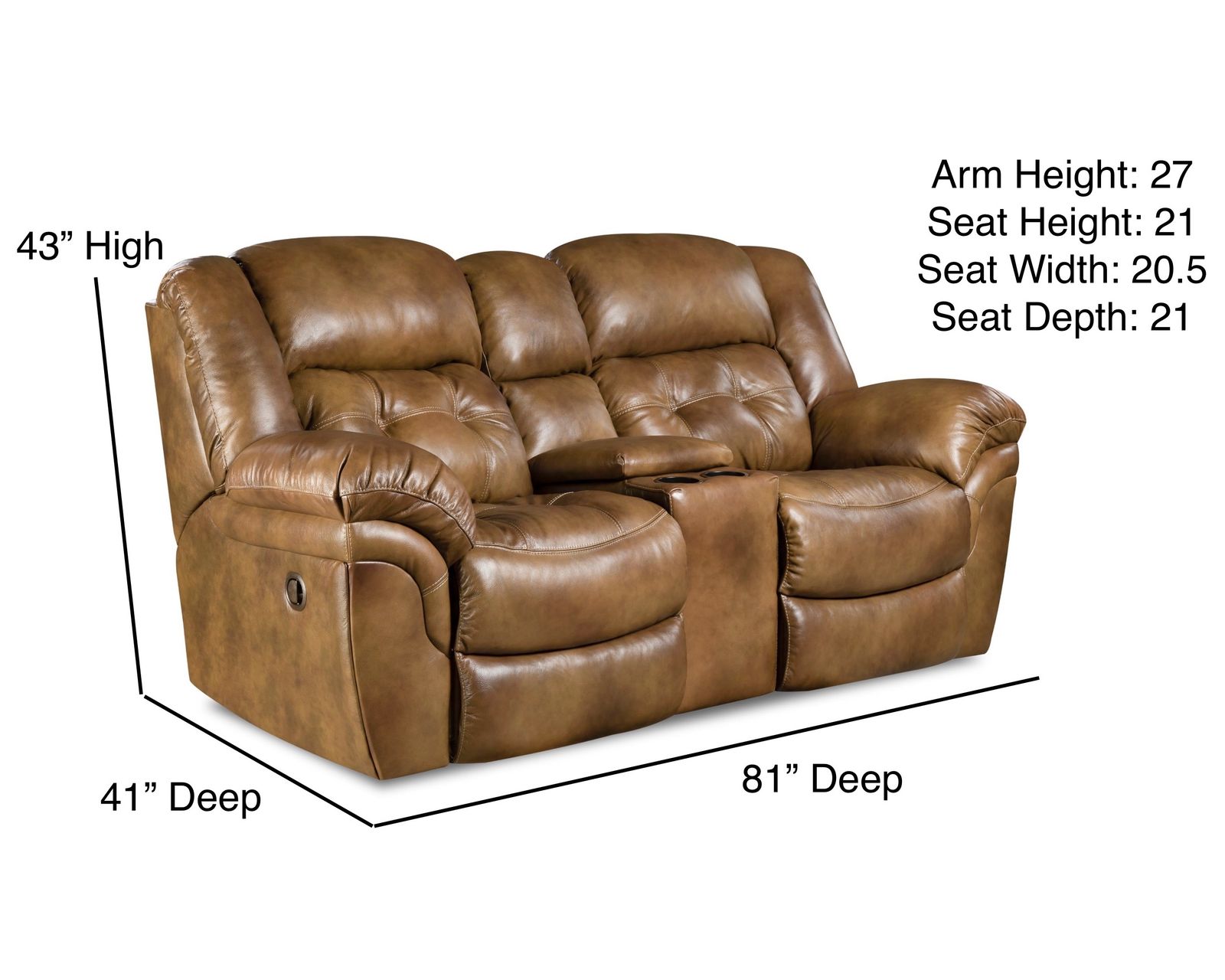 Denver 81" Reclining Console Loveseat Brown (In stock) - Denver Reclining Console Loveseat