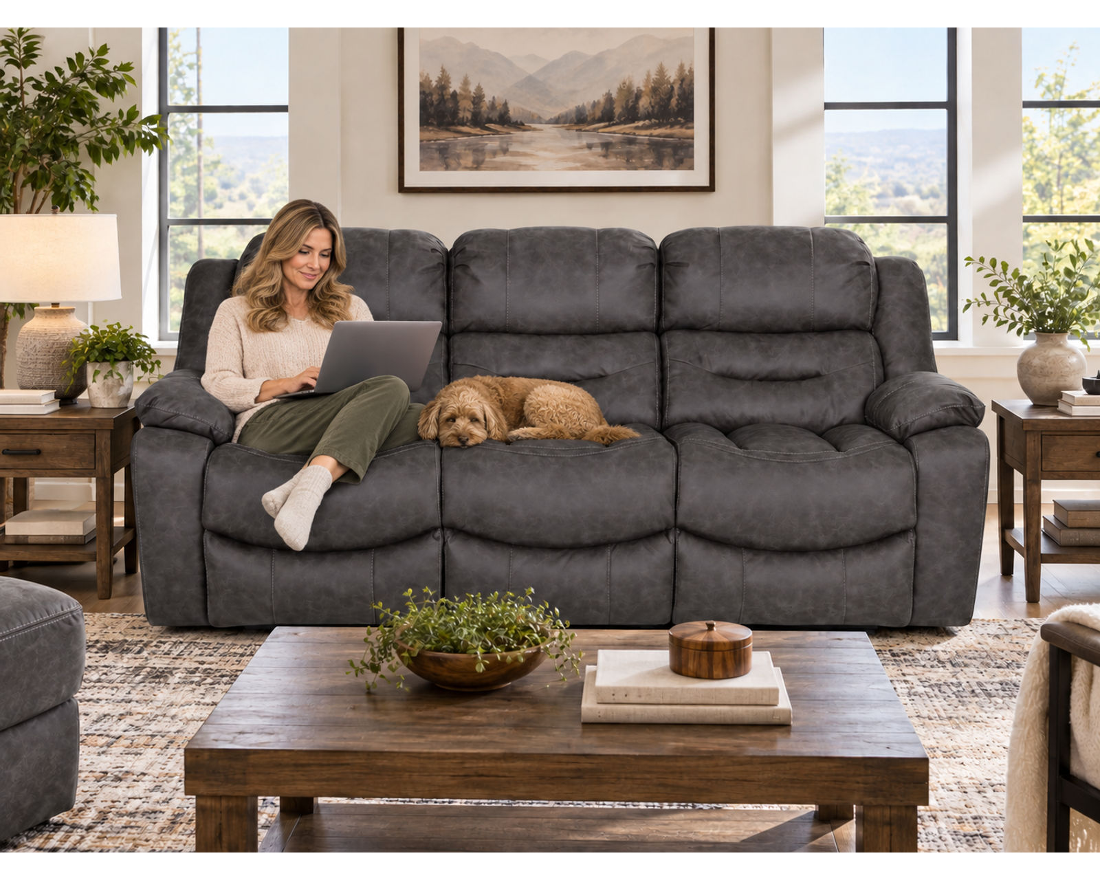 Decker 91.5" Reclining Sofa Slate (Best-Selling Comfort. Built for Real Life.) - Power Recline with USB Charging Available