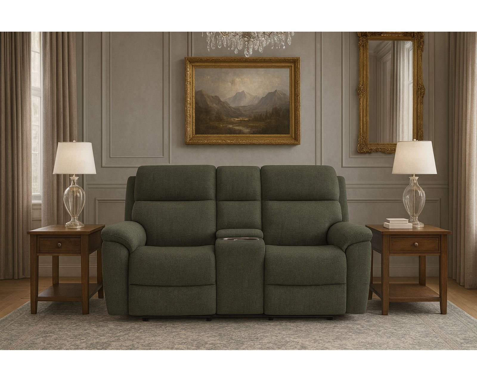 Porter 2865 Triple Power 74" Reclining Console Loveseat (+90 fabrics) - Porter Fabric Power Reclining Console Loveseat with Power Headrest & Lumbar