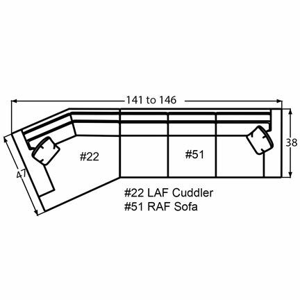 Layout C: Two Piece Sectional 47" x 141" (Size varies due to arm selection)
