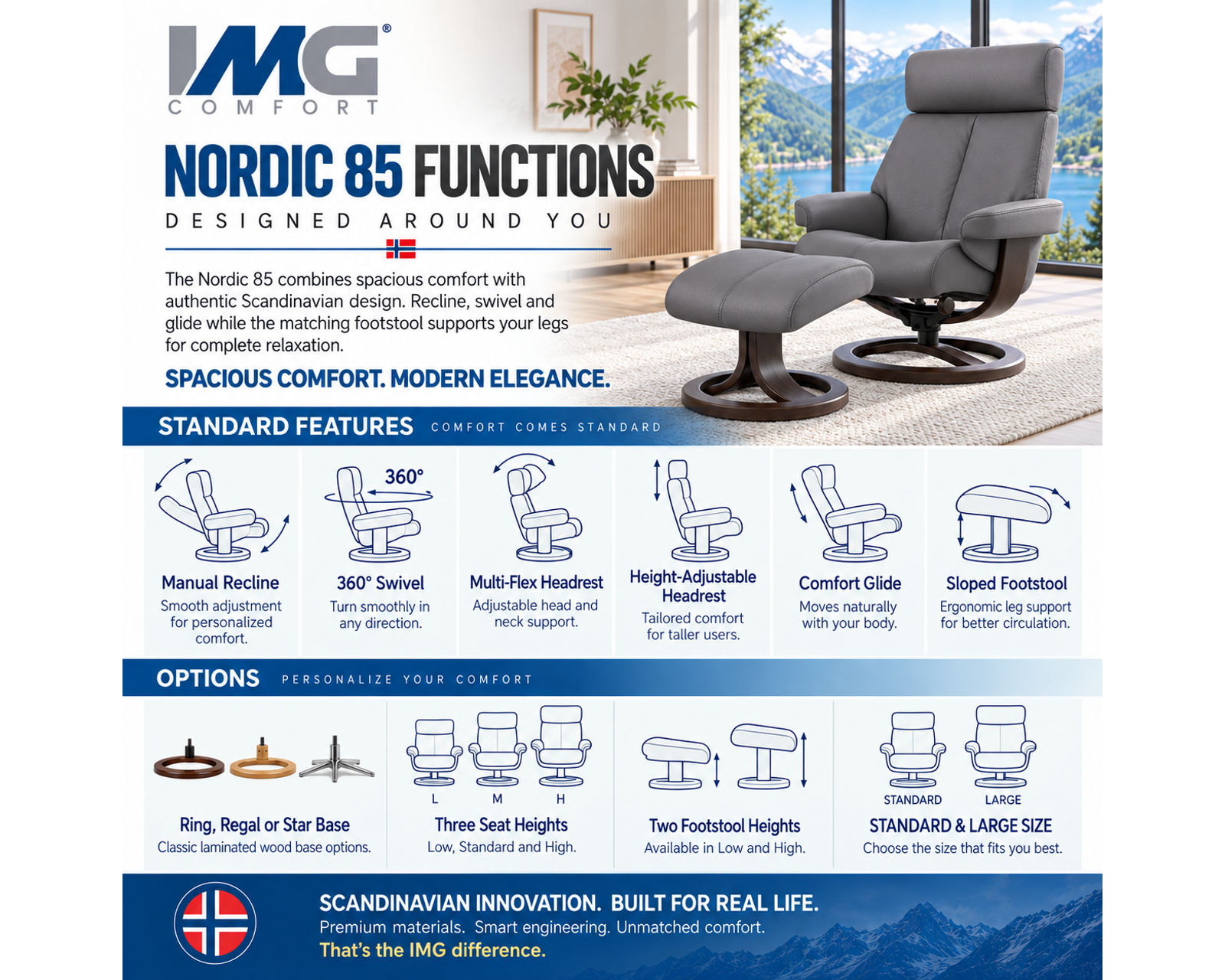 Nordic 85 Reclining Chair & Footstool (IN STOCK) Scandinavian Comfort. Personalized from Head to Toe - Where Scandinavian Quality Meets Exceptional Value.