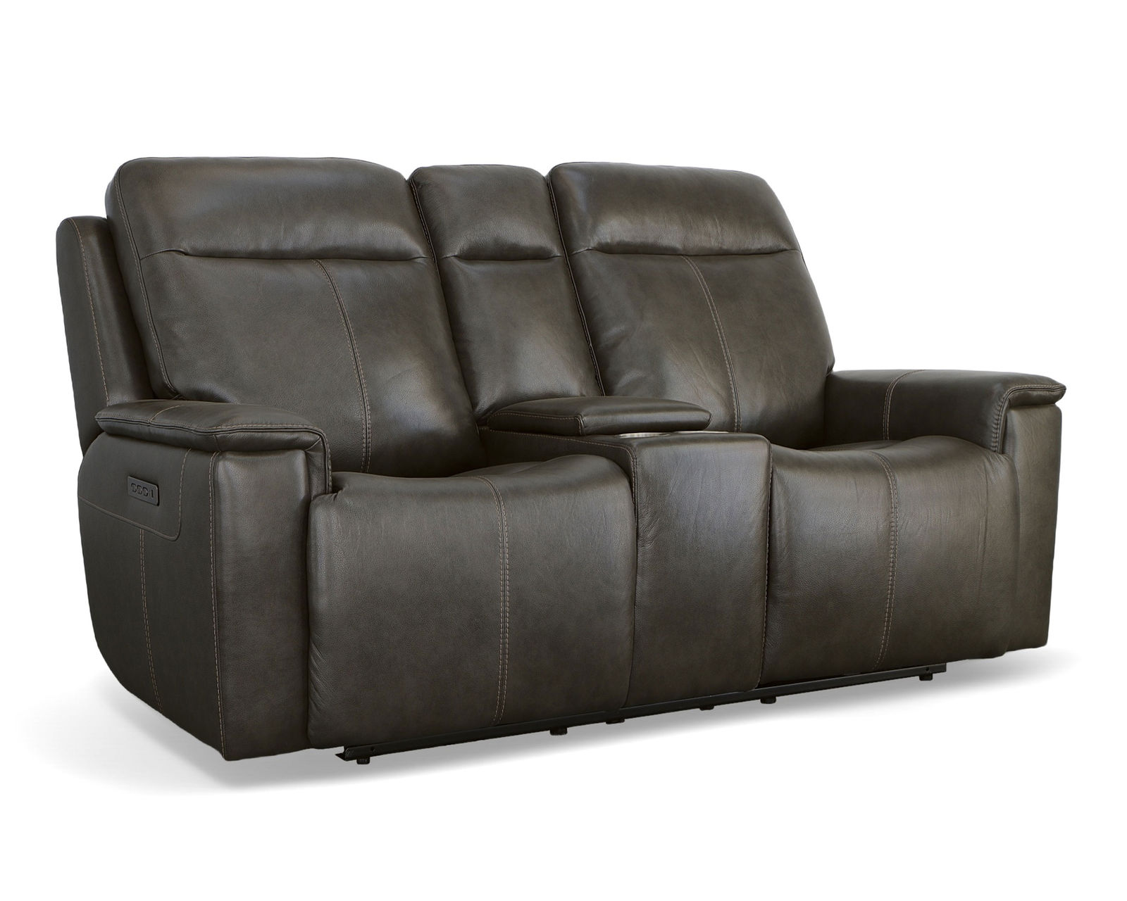 Odell Power Reclining Loveseat with Console, Power Headrests & Lumbar(Dark gray leather) in stock - Odell Power Reclining Loveseat with Console, Power Headrests & Lumbar