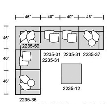 Layout G: Six Piece Sectional 132" x 172"