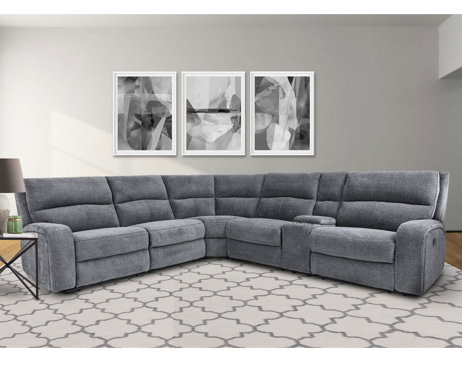 Polaris Power Headrest Power Reclining Sectional Grey (In stock - Fast shipping) - Polaris Grey Power Headrest Power Reclining Sectional