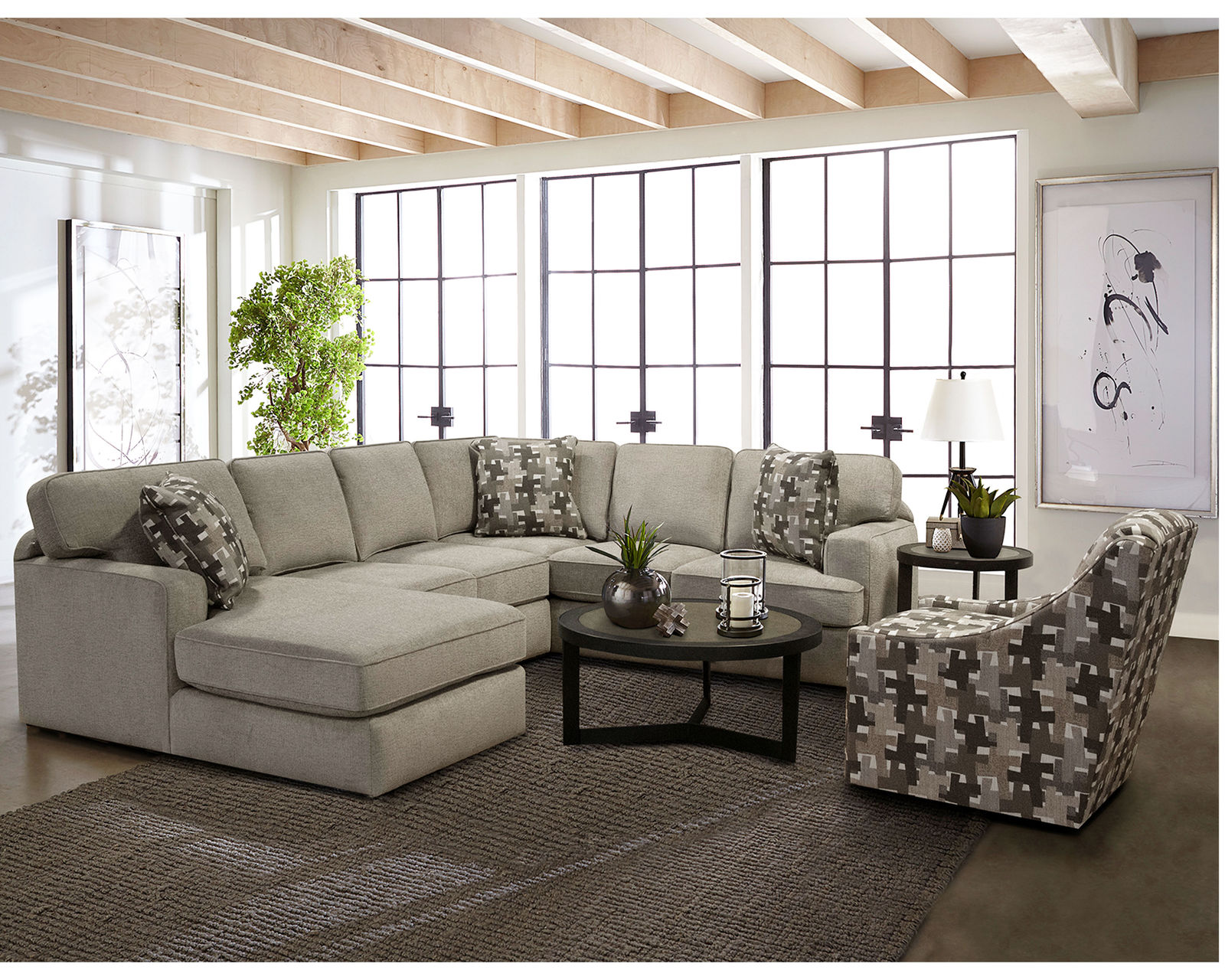 Rouse Stationary Sectional  (+101 Standard and Performance Fabrics) - Layout G: Three Piece Sectional 68" x 131" x 101"