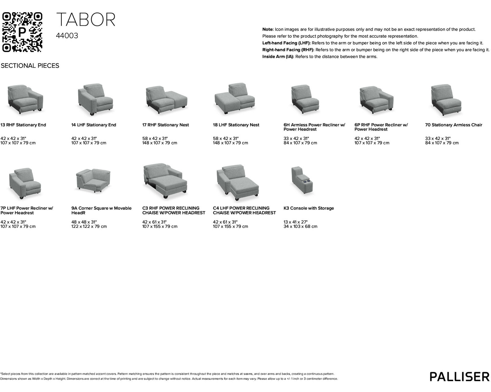 Tabor 44003 Power Headrest Power Reclining Chaise Sectional (+50 fabrics)
