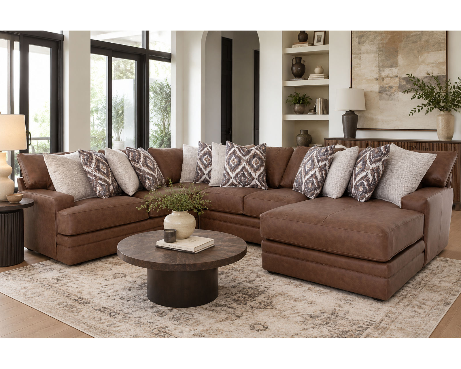 Asheville 934 Modular Sectional (Leather Look without the Leather Price) - Shown in Leather Like Fabric Color Vintage Brown