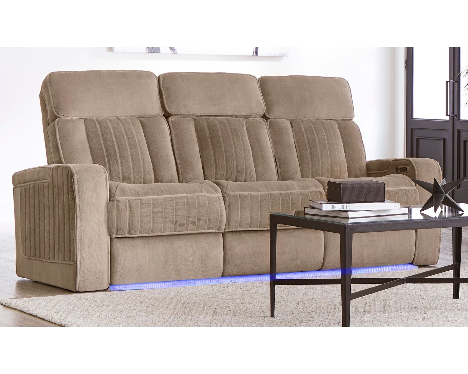 Equinox Power Headrest Power Recliner Mushroom (In stock - Fast shipping) - Equinox Power Headrest Power Reclining Sofa w/ Center Drop Down Table