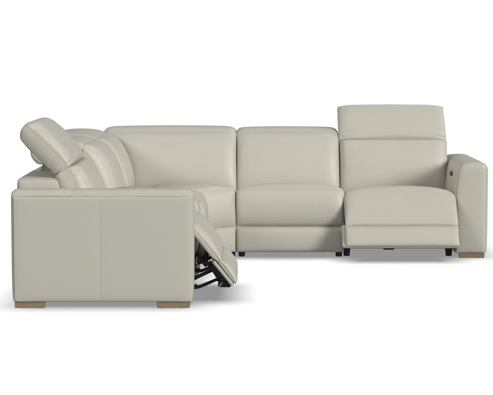 Aurora Leather Power Headrest Power Reclining Sectional (+2 colors) 749-01 - In stock - Layout D: Five Piece Reclining Sectional 121" x 121"