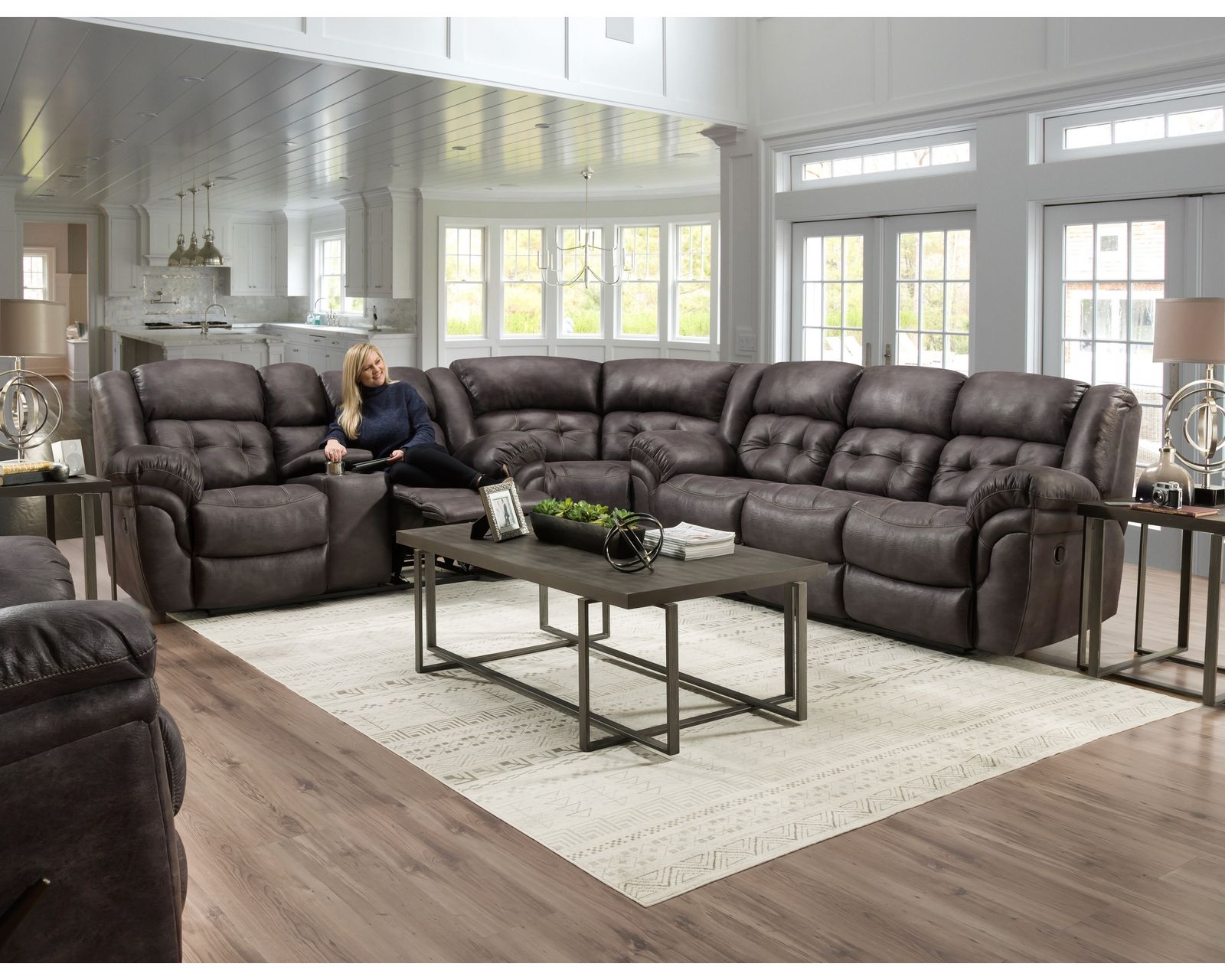 Haven Three Piece Power Reclining Sectional Charcoal (In stock) - Haven Three Piece Reclining Sectional with 4 recliners