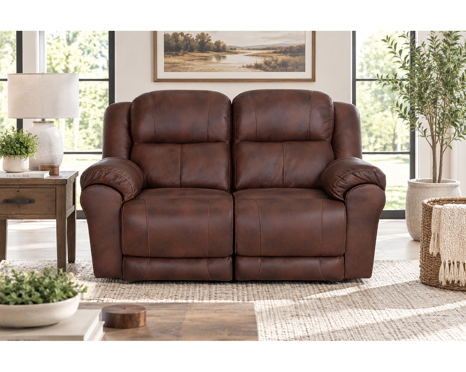 Croft 90" Reclining Sofa (Plush Comfort. Easy Reclining. Built for Everyday Living)  2 colors - Shown in Durable Leather Like Fabric Color Hickory