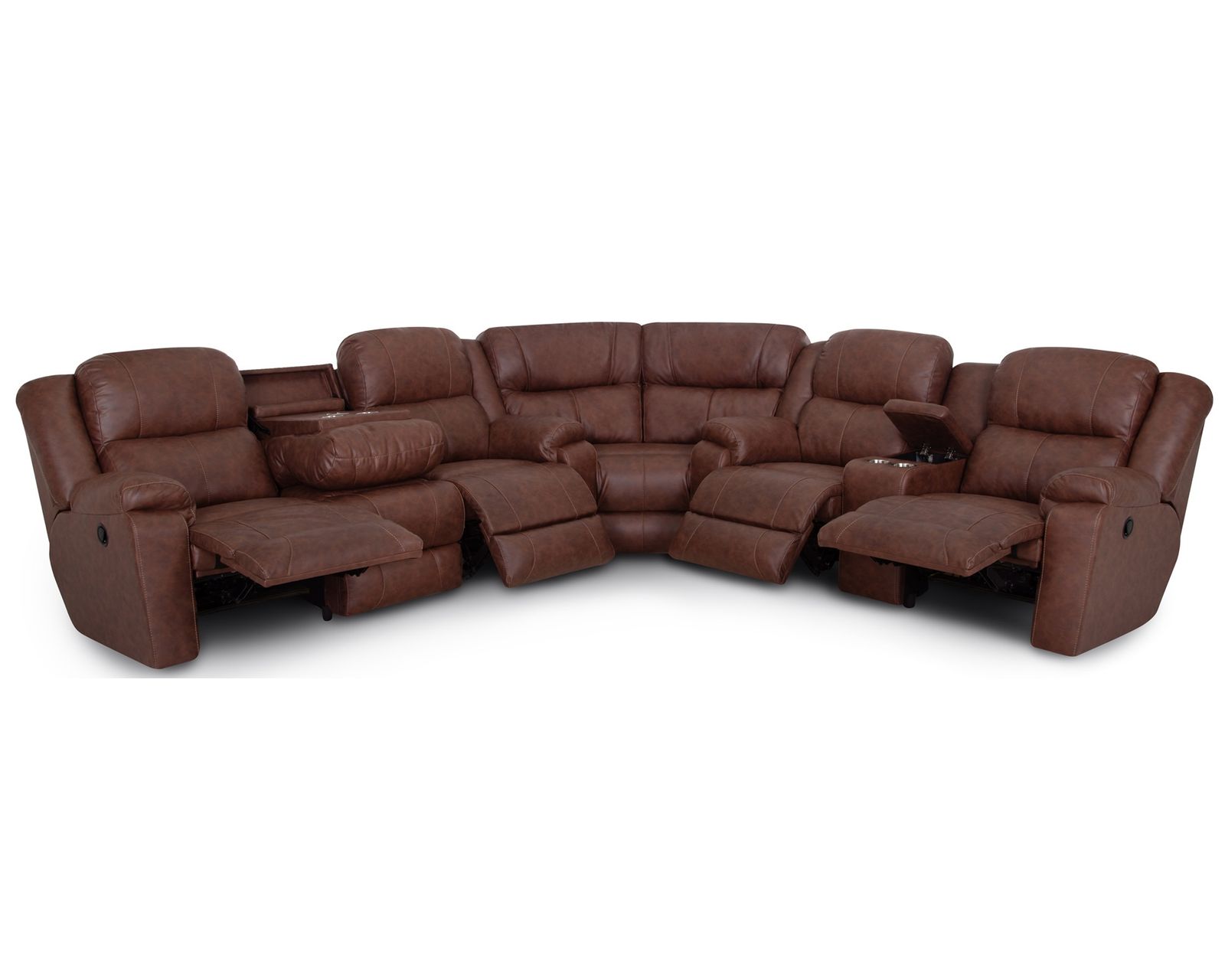 Canyon 306 Three-Piece Reclining Sectional (Big Comfort. Smart Features. Made for the Whole Family) - Shown in Leather Like Fabric Color Hickory