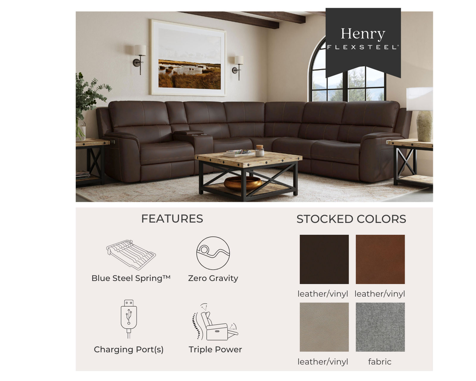 Henry Zero Gravity Reclining Sectional w/ Power Recline - Power Headrest and Power Lumbar (+3 colors) In stock