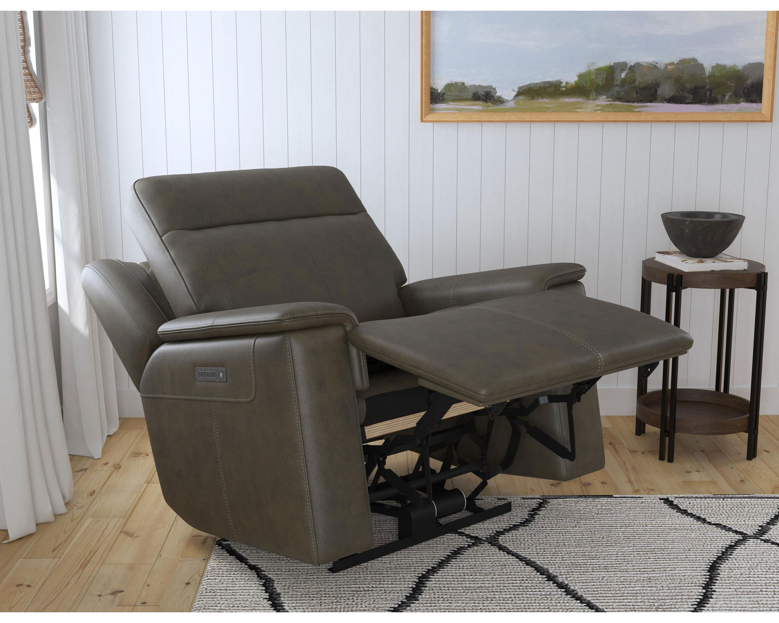 Odell Power Reclining Loveseat with Console, Power Headrests & Lumbar(Dark gray leather) in stock - Odell Power Recliner with Power Headrest & Lumbar