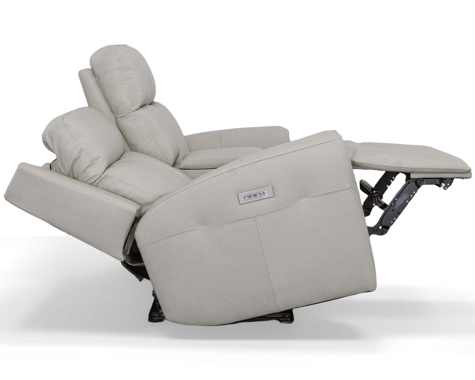 Barnett Power Reclining Loveseat with Console and Power Headrests and Lumbar (Ice leather) - Barnett Power Reclining Loveseat with Console and Power Headrests and Lumbar in Ice