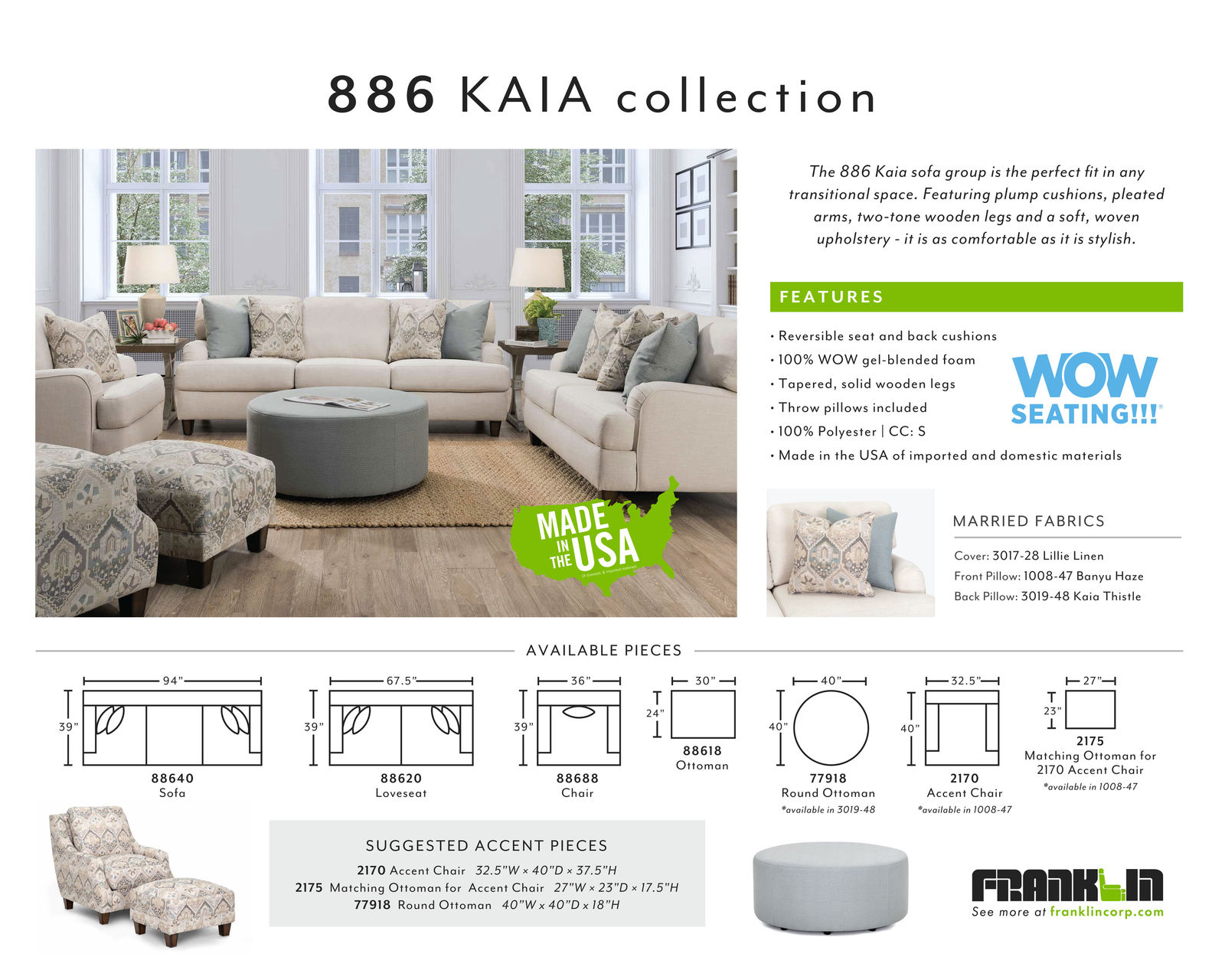 Kaia 94" Stationary Sofa (Includes Pillows)