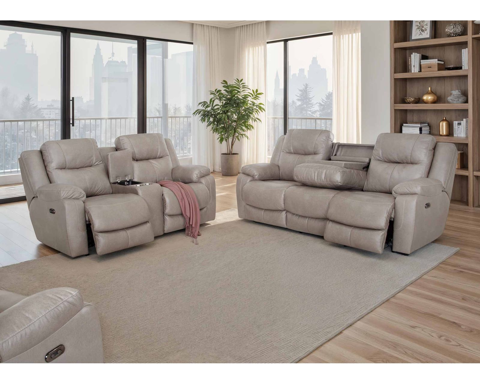Culver 90" Reclining Sofa with Drop-Down Table & Cupholders Sterling (Leather-Look Style. Plush Comfort. Designed Around the Way You Relax) - Serious Strength. Exceptional Comfort.