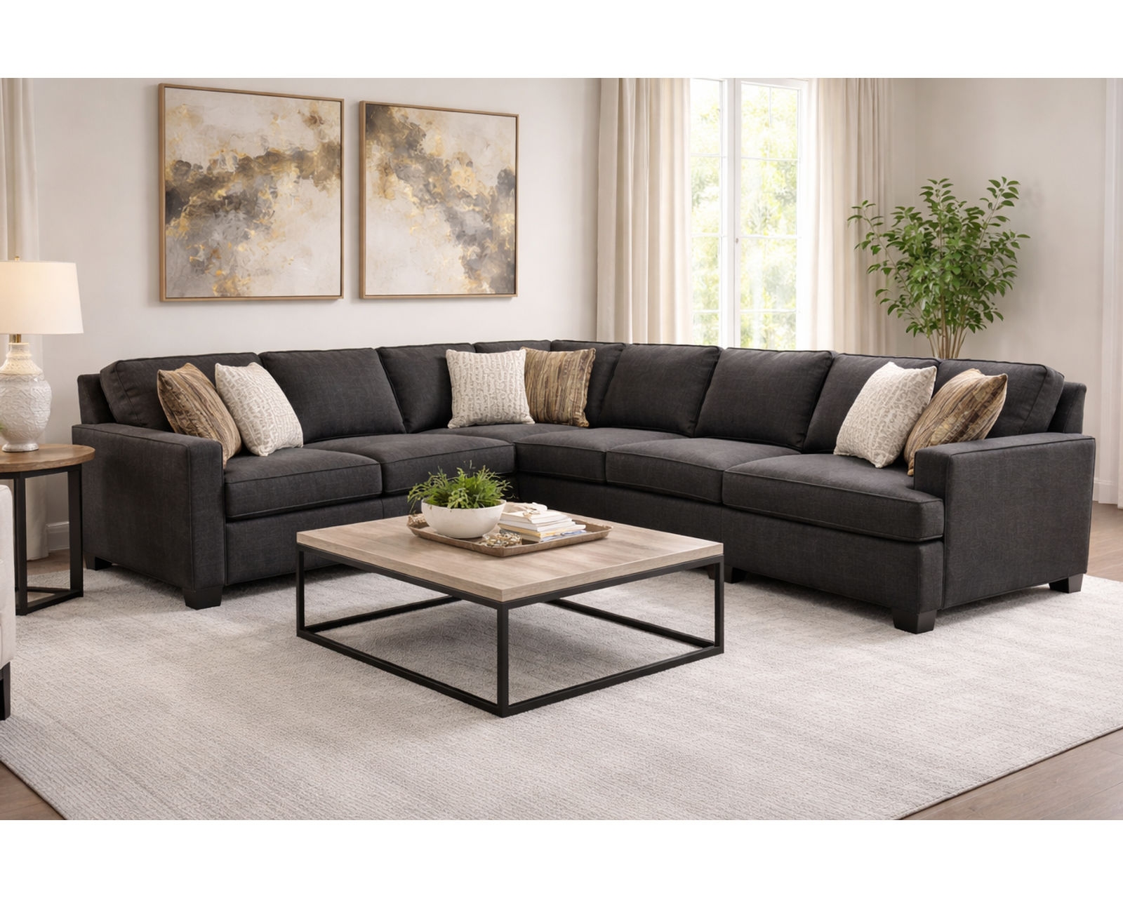 Nola Stationary Sectional  (+101 Standard and Performance Fabrics) - Layout O: Three Piece Sectional 95" x 165"