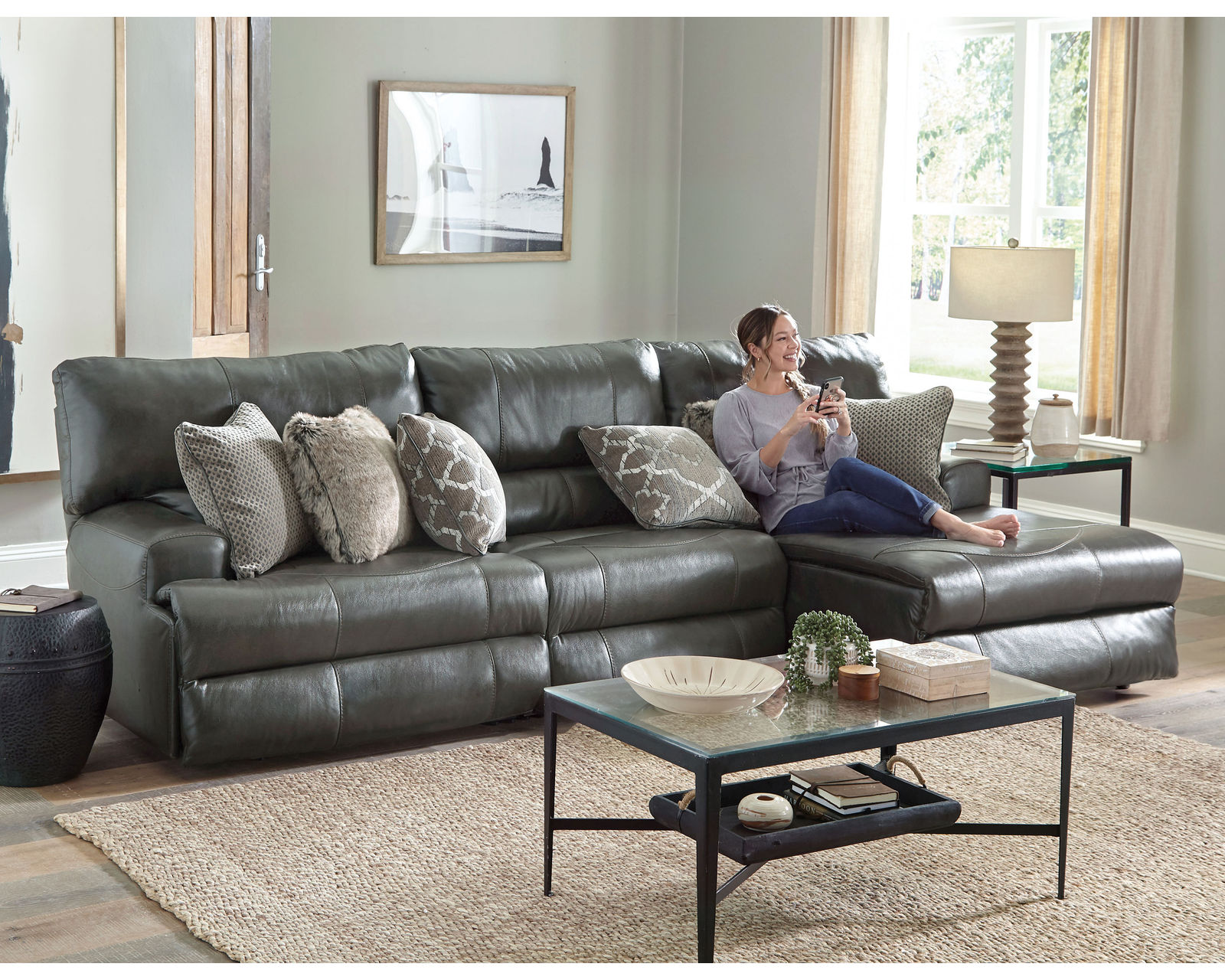 Como Lay Flat Modular Reclining Leather Sectional (2 colors) - Sectional Layout B: 